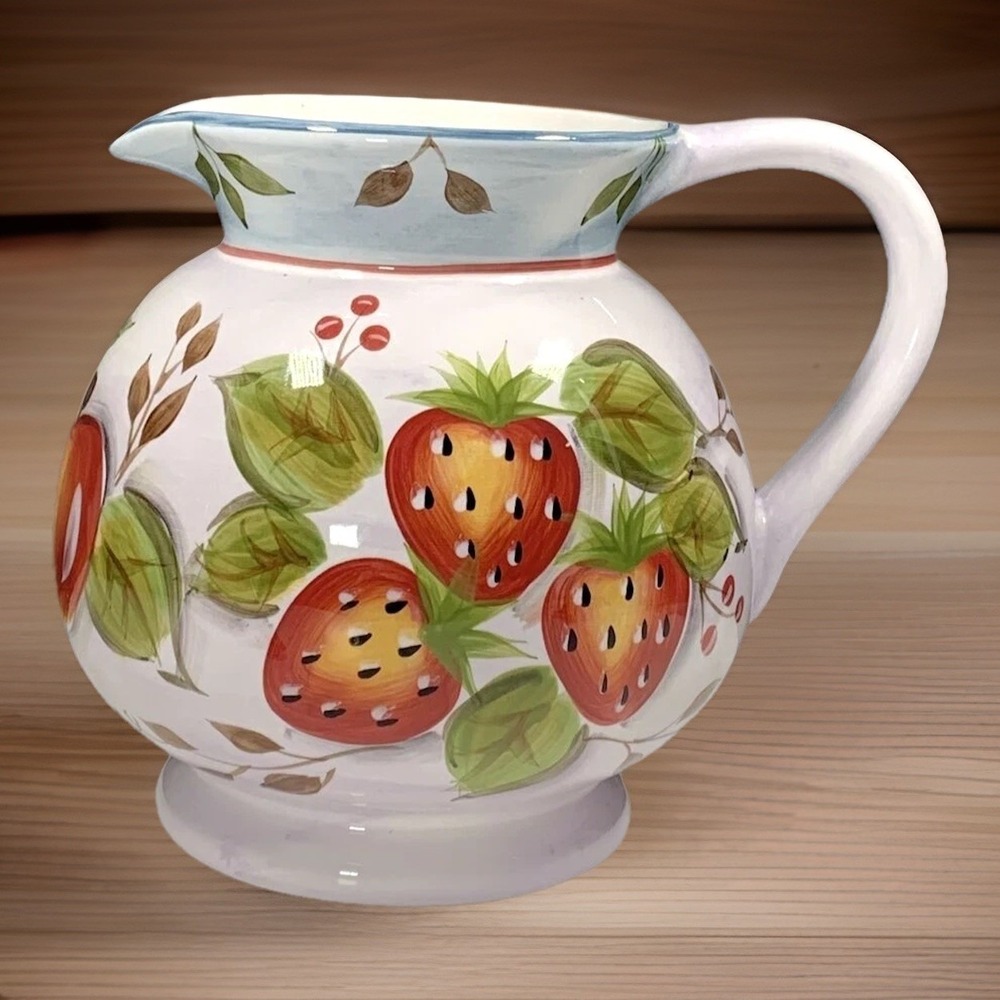 Heritage Mint Black Forest Fruits Ceramic Pitcher Fruit Motif Hand Painted 80 Oz